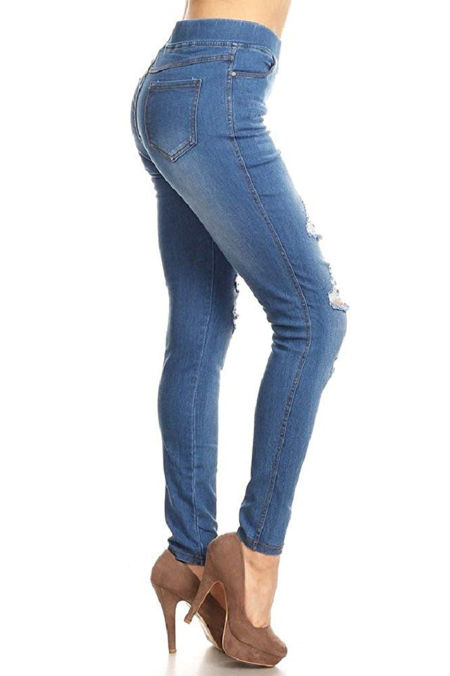 Women's Stretch Pull-On Skinny Ripped Distressed Denim Jeggings Regular-Plus Size