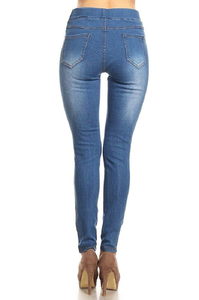 Women's Stretch Pull-On Skinny Ripped Distressed Denim Jeggings Regular-Plus Size