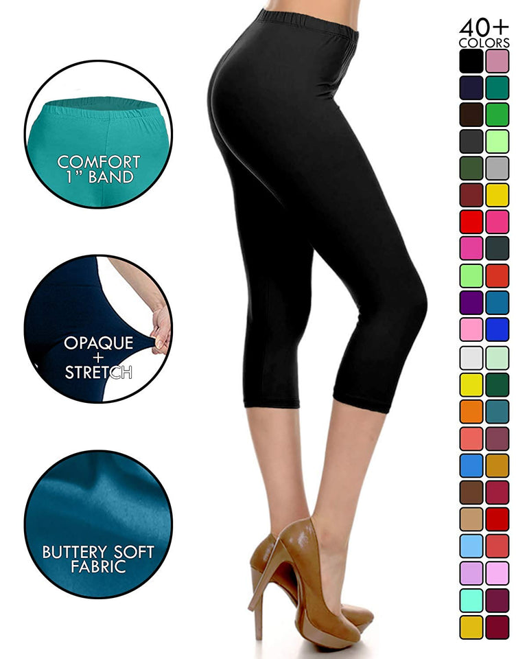 Leggings Depot High Waisted Capri Leggings - Soft & Slim - 37+ Colors