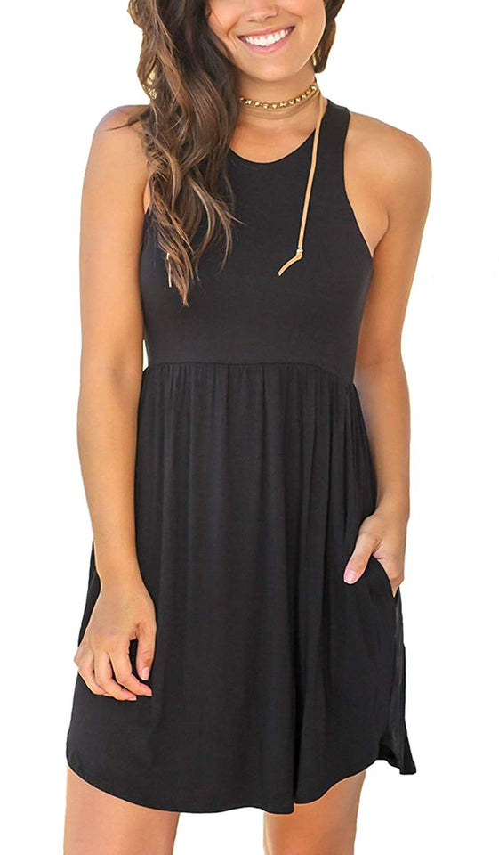 Unbranded Women's Sleeveless Loose Plain Dresses Casual Short Dress with Pockets