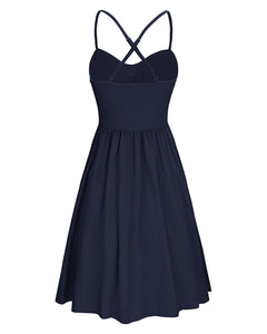 KILIG Women's Summer Sundress Spaghetti Strap Button Down Dress with Pockets