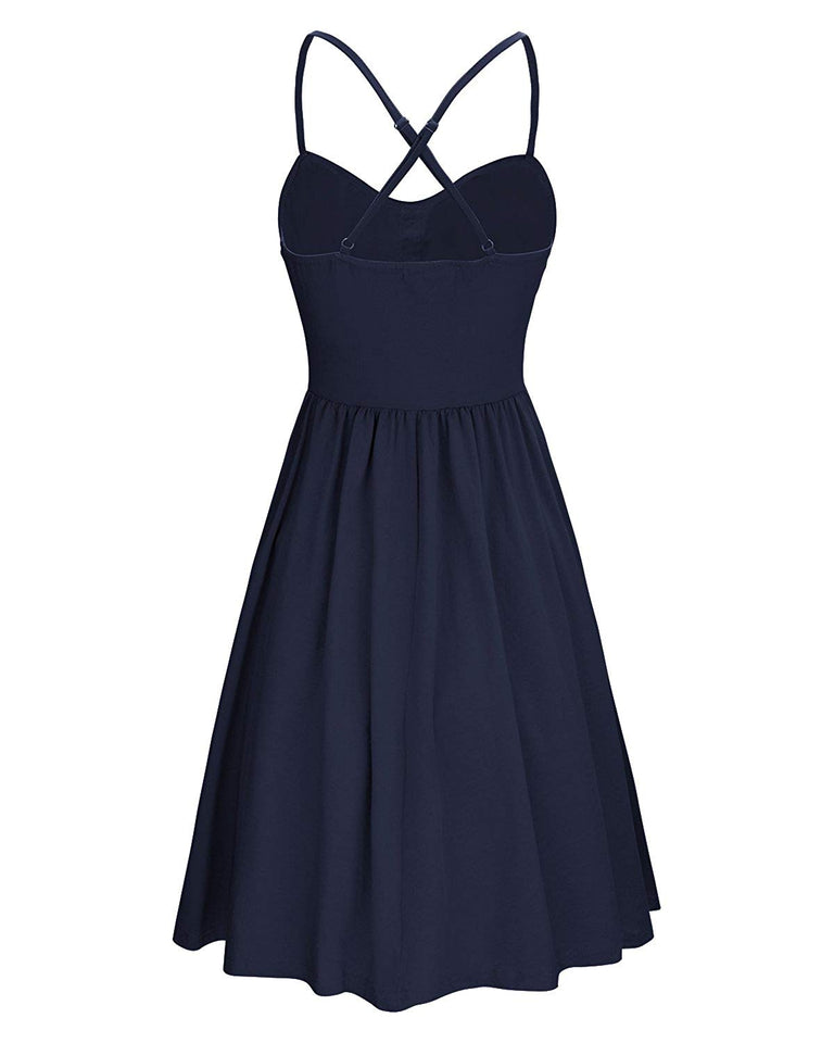 KILIG Women's Summer Sundress Spaghetti Strap Button Down Dress with Pockets