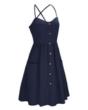 KILIG Women's Summer Sundress Spaghetti Strap Button Down Dress with Pockets