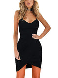 Zalalus Women's Elegant Spaghetti Straps Deep V Neck Sleeveless Bodycon Party Dress