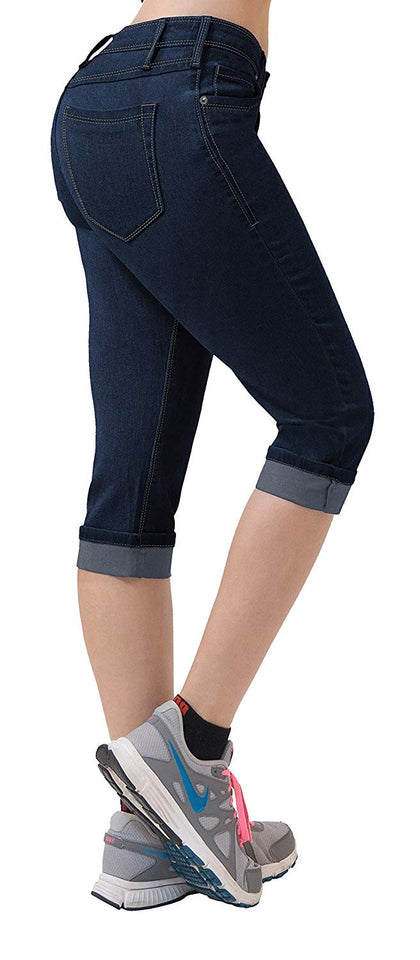 HyBrid & Company Women's Denim Capri Stretchy 19"/17" Cuffed